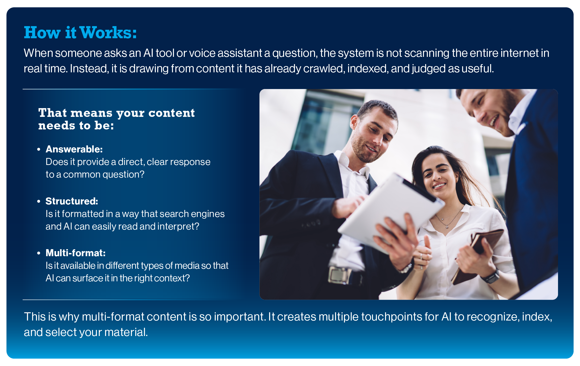 55683- GK3 Blog - _What Role Does Multi-Format Content Play in AEO_ Graphic 1