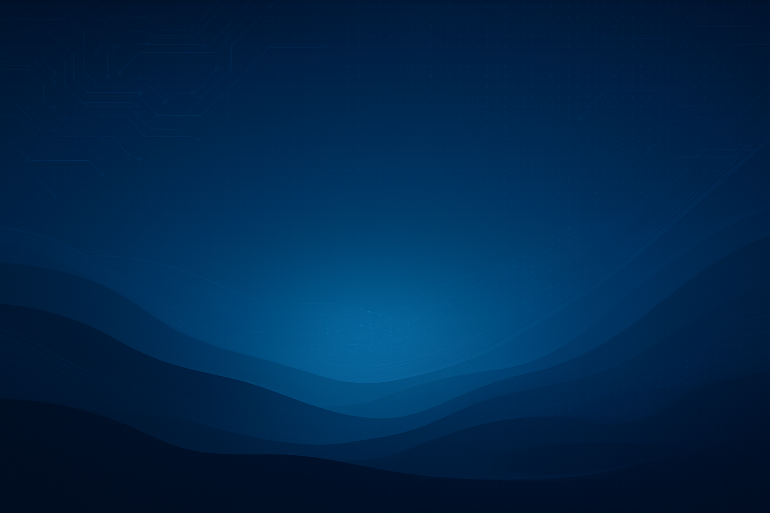 A modern abstract digital background designed for a corporate website banner The image should feature smooth gradients of deep blue tones with subtle wave or dataflow patterns Include soft techinspired overlays like faint circuits gridlines or dotted-3