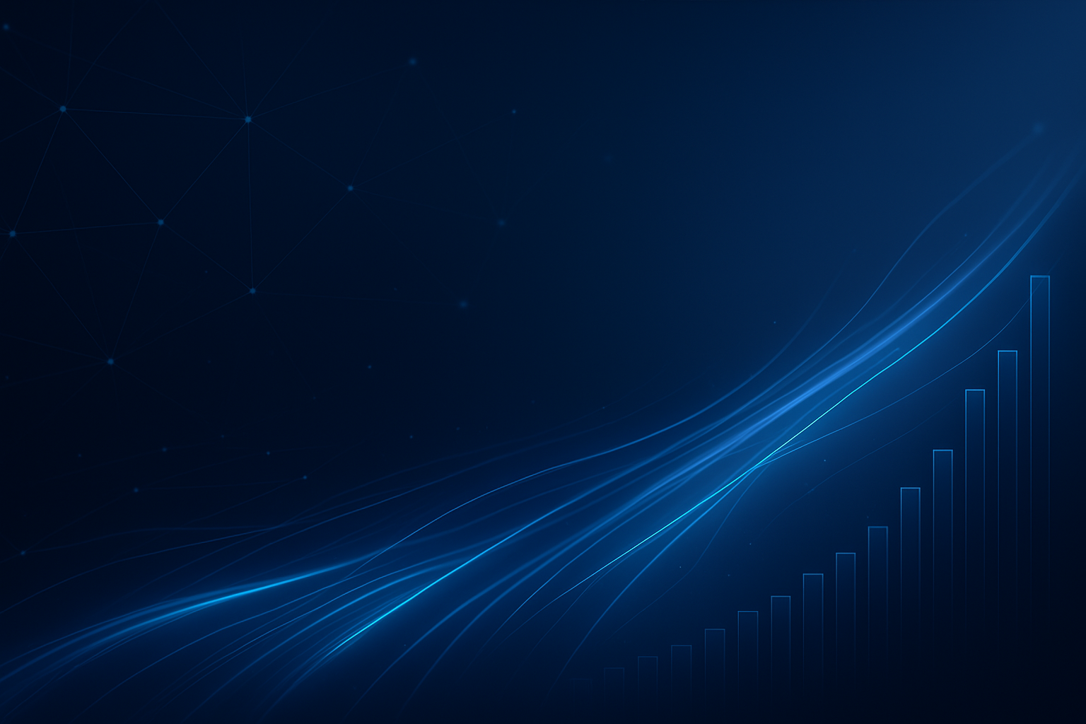A sleek modern and professional background design themed around digital distribution in finance Abstract network lines and glowing data streams flow across the image symbolizing connectivity technology and growth Soft gradients of deep blue and elect-3