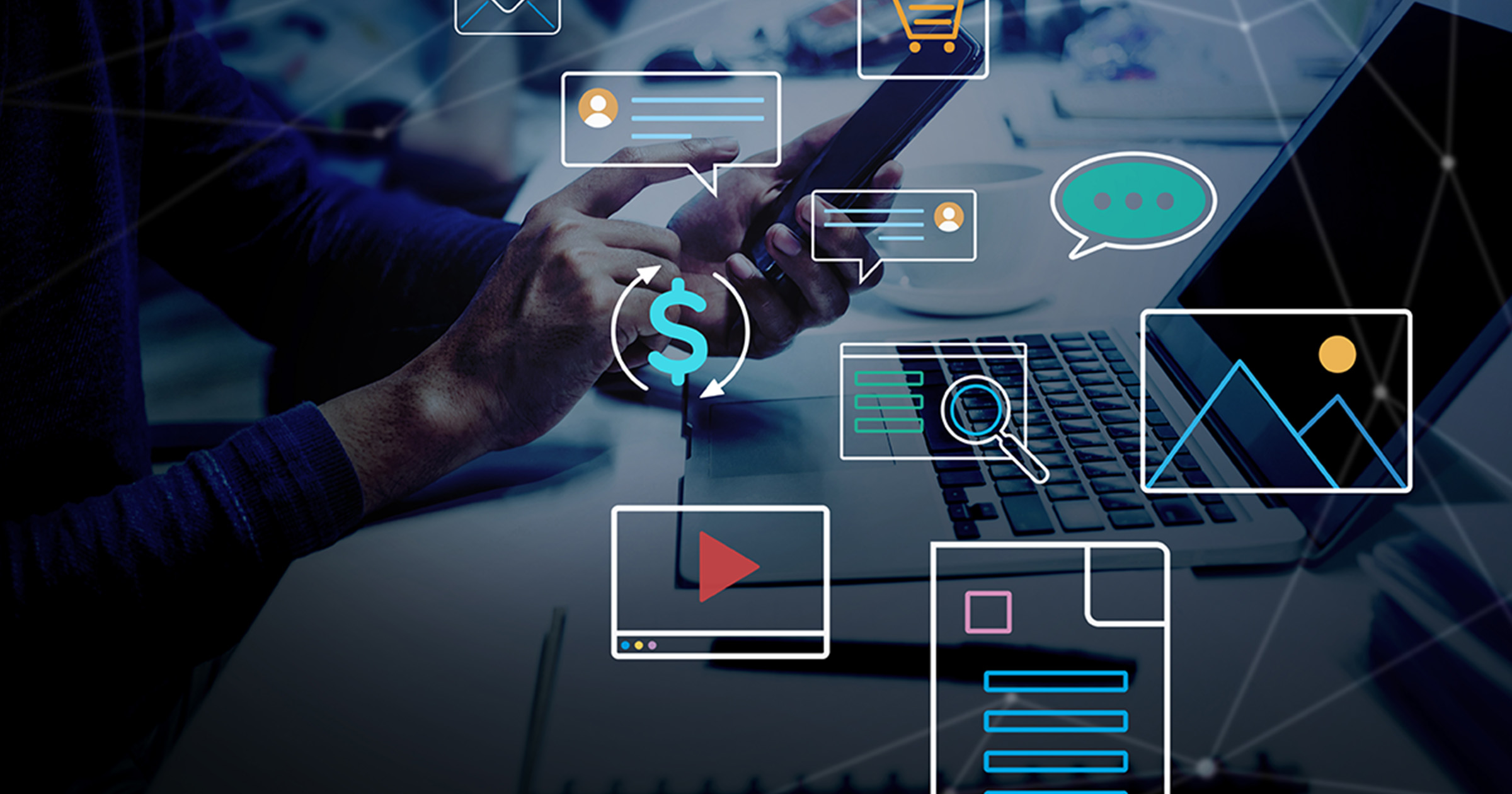 Graphic of someone surfing through content online