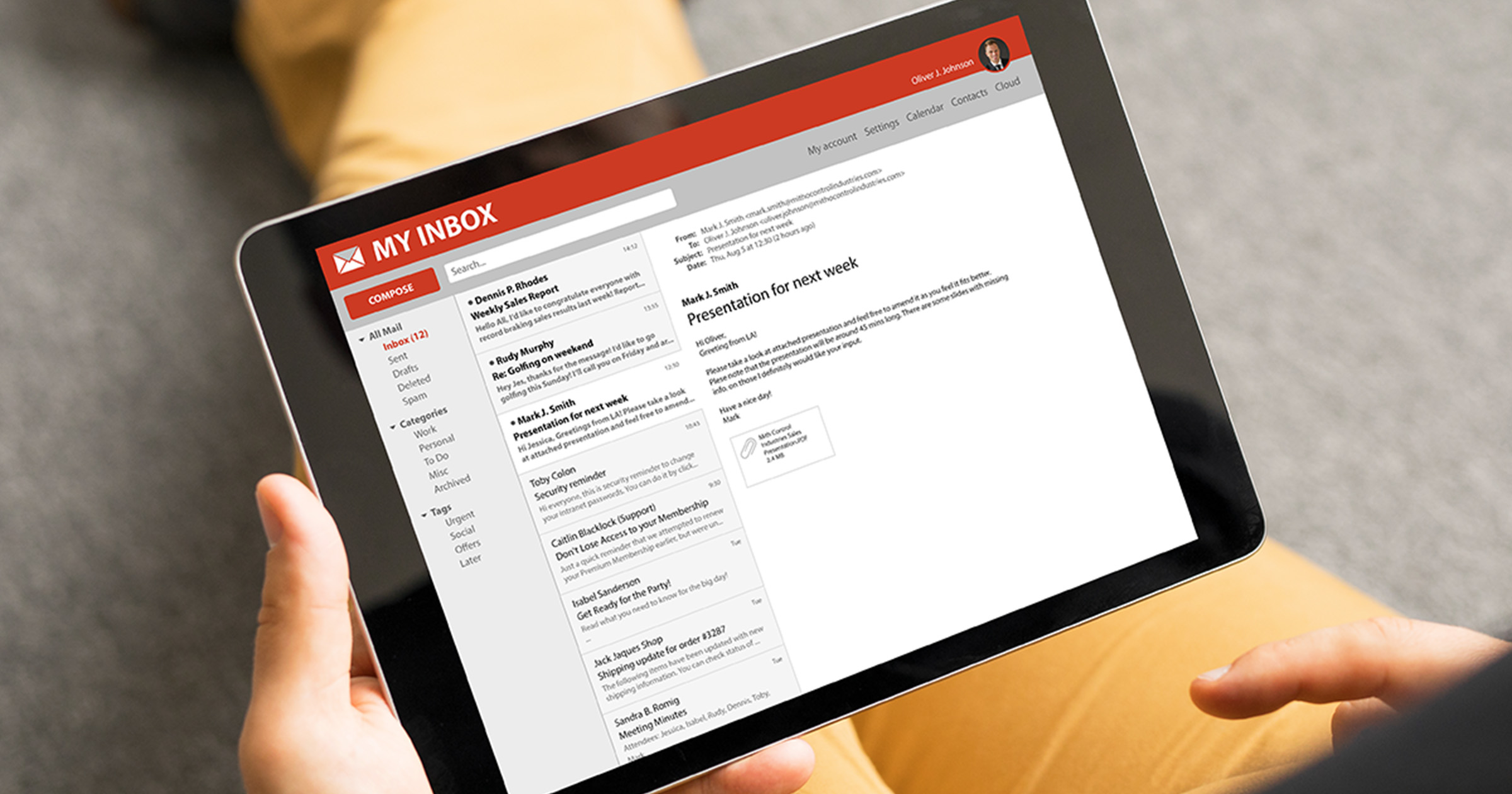 Person looking at email on tablet