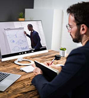 Investor reviewing finance presentation 