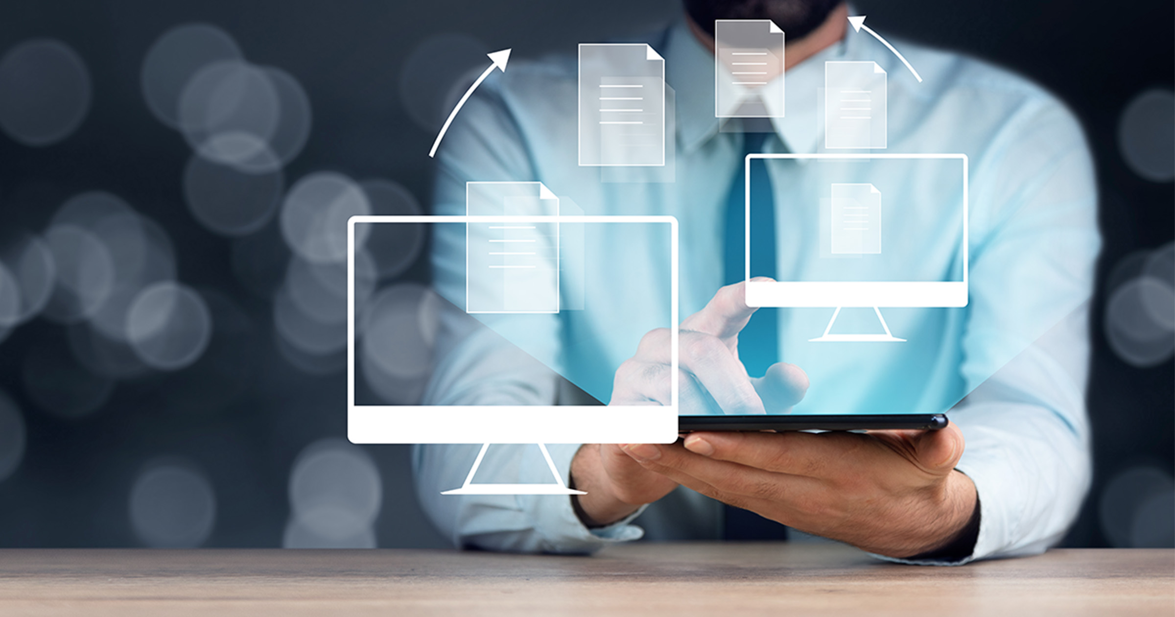 Person reviewing content on a tablet screen 